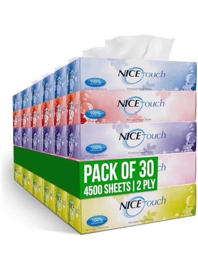 NICE Touch علبة مناديل وجه ناعمة مزدوجة الطبقة - عبوة من 30 | 4,500 منديل ناعم ورقيق | مثل القطن، قوي وامتصاصه عالي | صحي وآمن لجميع أنواع البشرة - Image 1